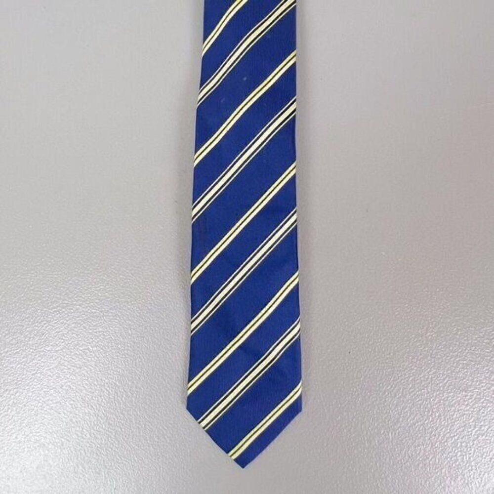 HUGO BOSS MENS SILK TIE BLUE WITH YELLOW STRIPES
